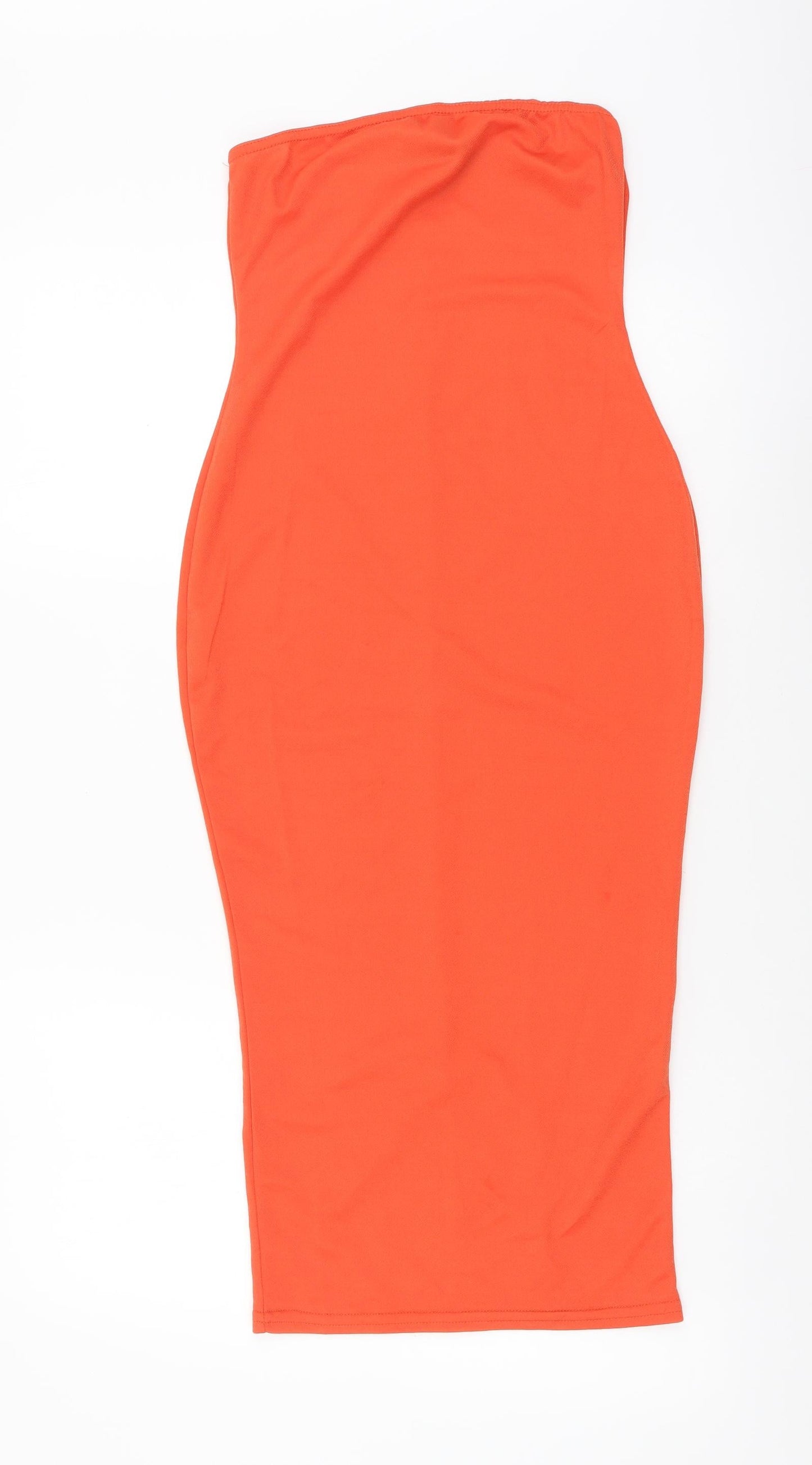 Boohoo Womens Orange Polyester Bodycon Size 10 Off the Shoulder Pullover