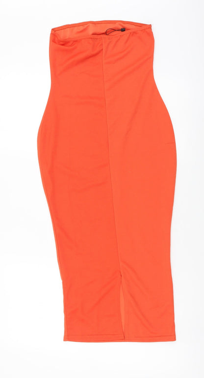 Boohoo Womens Orange Polyester Bodycon Size 10 Off the Shoulder Pullover