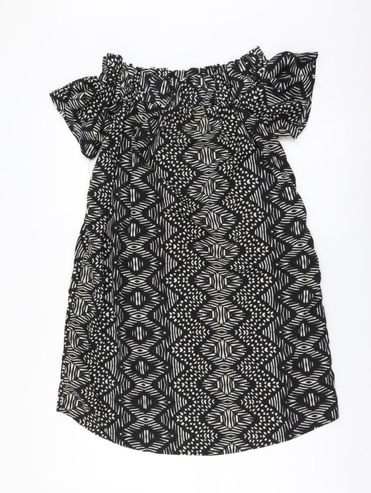 Atmosphere Womens Black Geometric Polyester A-Line Size 14 Off the Shoulder Pullover