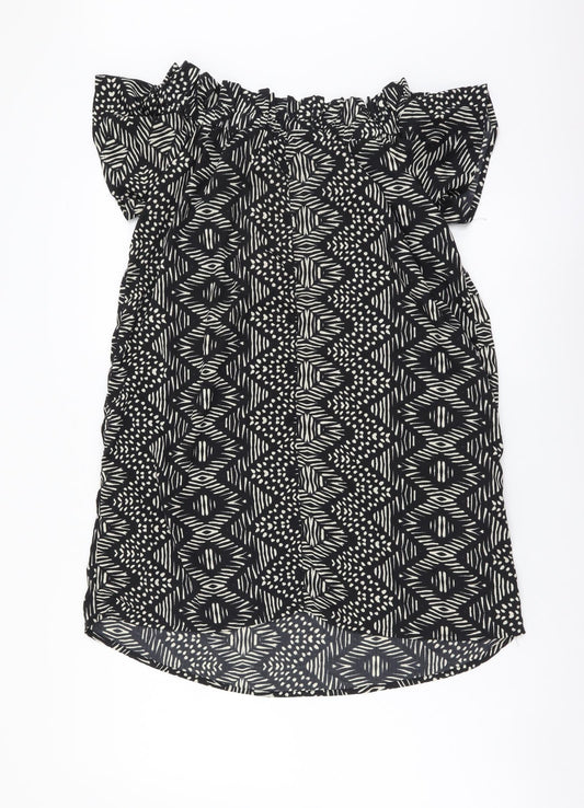 Atmosphere Womens Black Geometric Polyester A-Line Size 14 Off the Shoulder Pullover