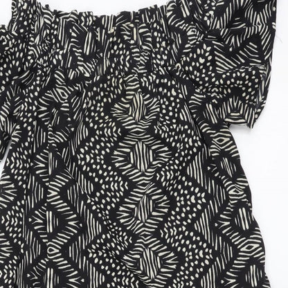 Atmosphere Womens Black Geometric Polyester A-Line Size 14 Off the Shoulder Pullover