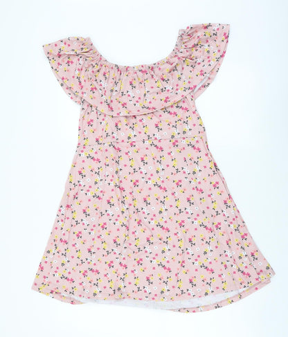Select Womens Pink Floral Polyester A-Line Size 14 Off the Shoulder Pullover
