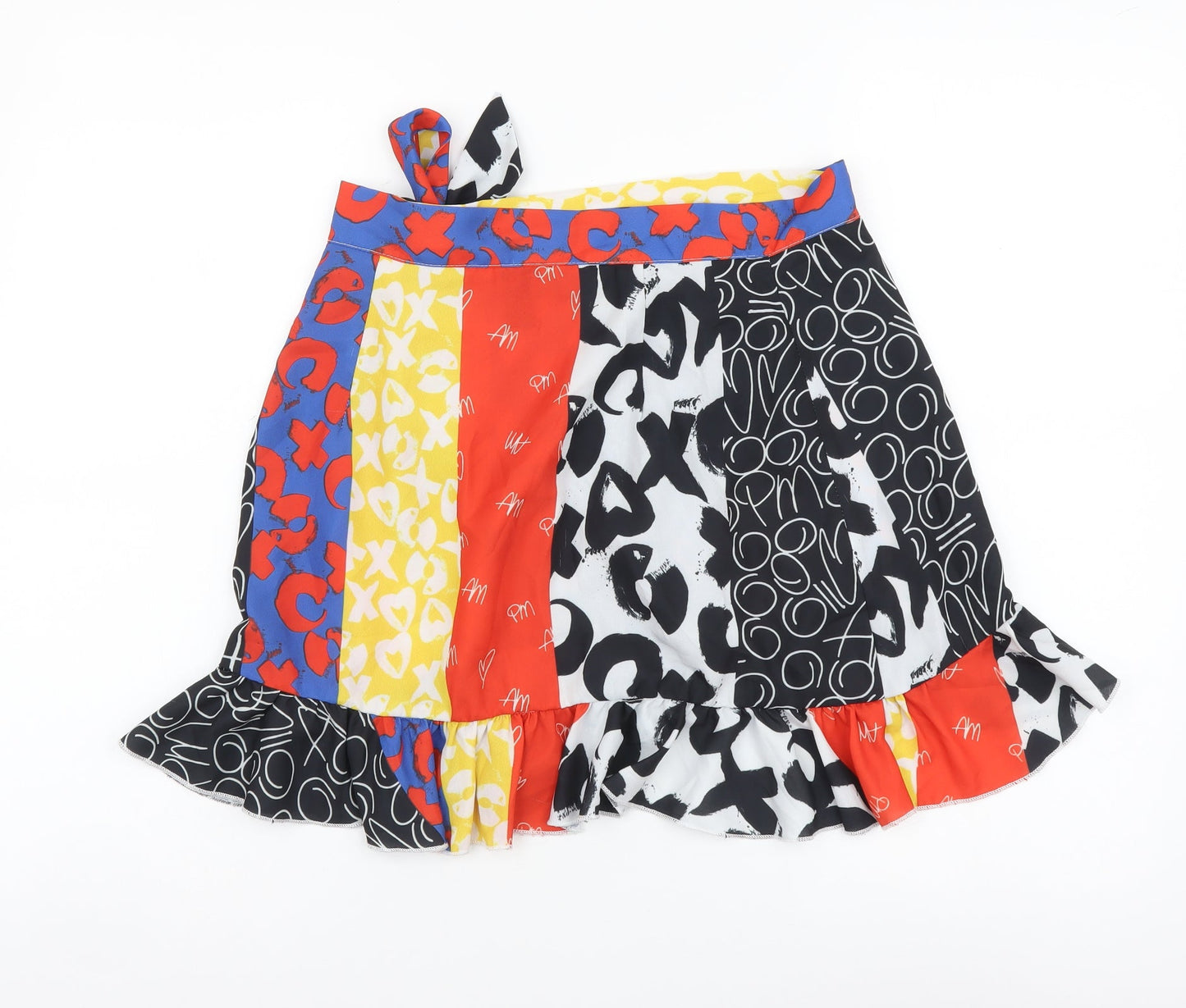 SheIn Womens Multicoloured Geometric Polyester Wrap Skirt Size S Tie