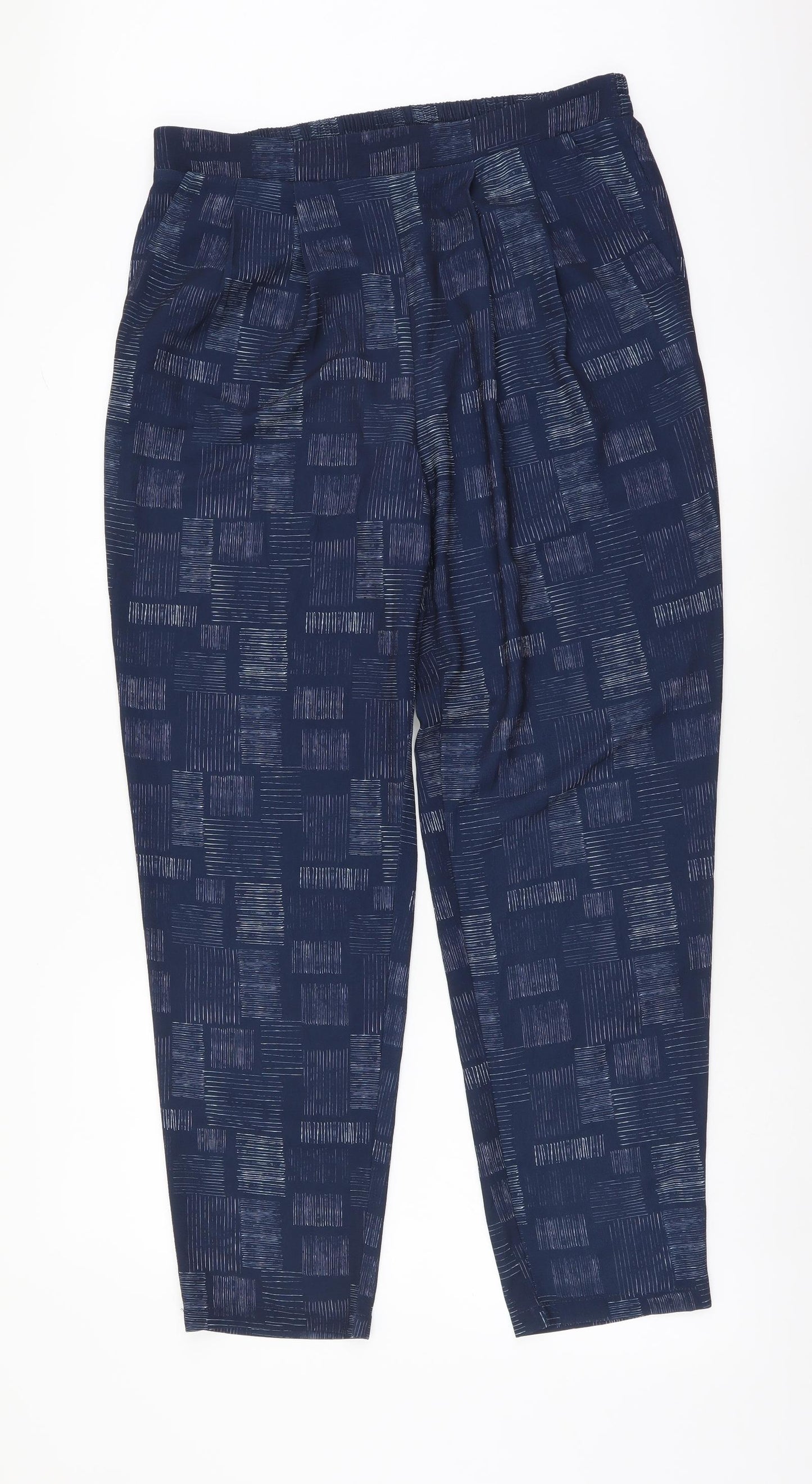 Viza Viz Womens Blue Geometric Polyester Trousers Size 12 L29 in Regular