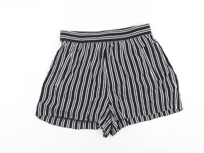 Urban Womens Blue Striped Polyester Paperbag Shorts Size S L3 in Regular