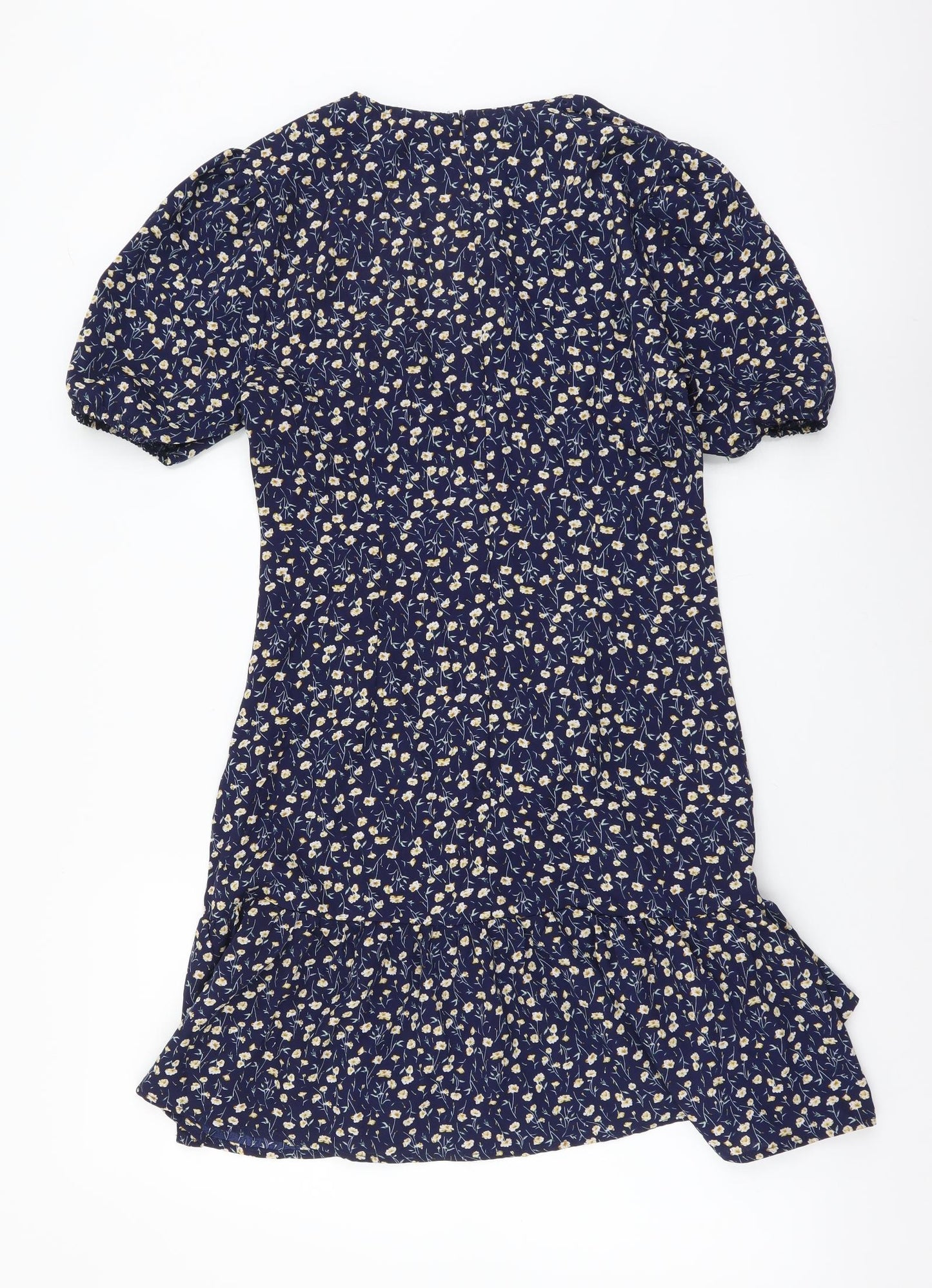 SheIn Womens Blue Floral Polyester Mini Size S V-Neck Zip