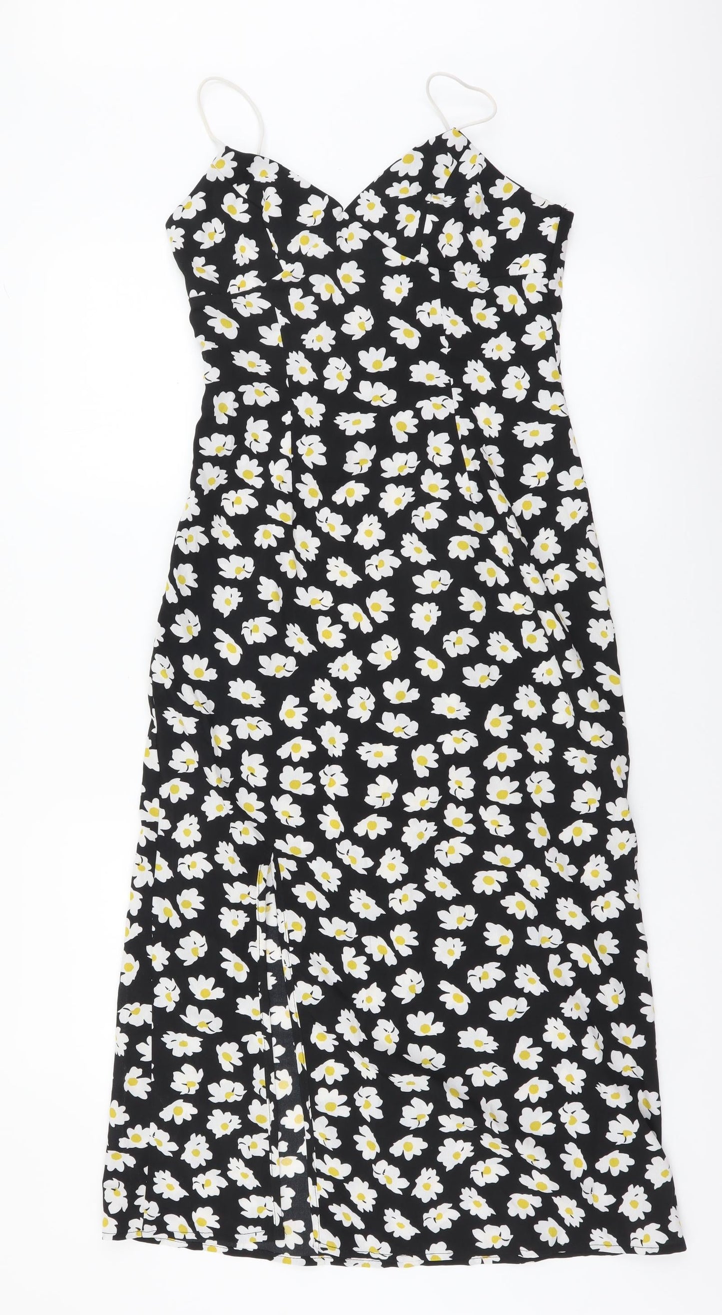 SheIn Womens Black Floral Polyester A-Line Size S V-Neck Zip