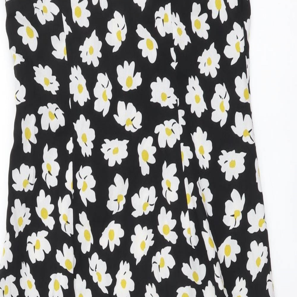 SheIn Womens Black Floral Polyester A-Line Size S V-Neck Zip