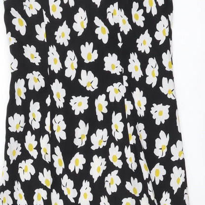 SheIn Womens Black Floral Polyester A-Line Size S V-Neck Zip