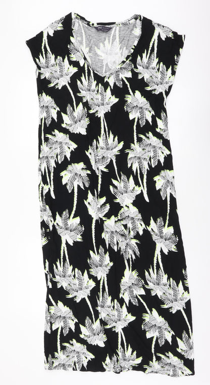 Marks and Spencer Womens Black Floral Viscose Sheath Size M Sweetheart Pullover