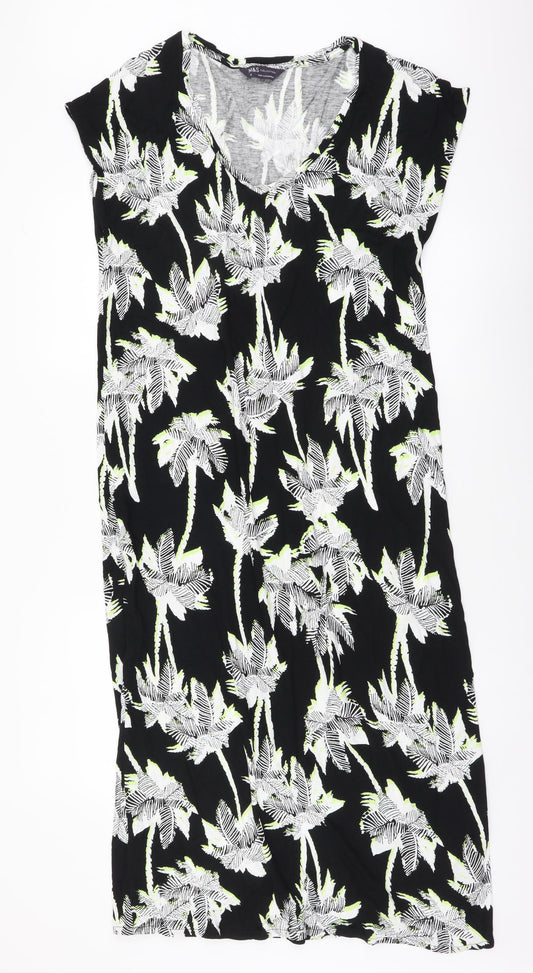Marks and Spencer Womens Black Floral Viscose Sheath Size M Sweetheart Pullover