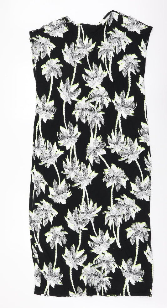 Marks and Spencer Womens Black Floral Viscose Sheath Size M Sweetheart Pullover