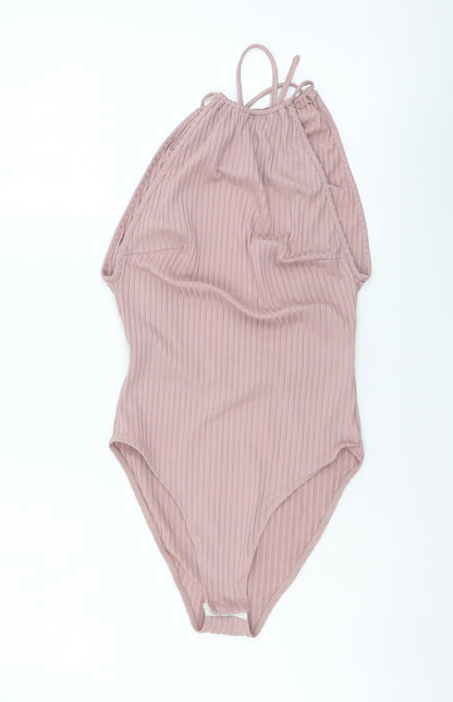 Missguided Womens Pink Polyester Bodysuit One-Piece Size 8 Snap