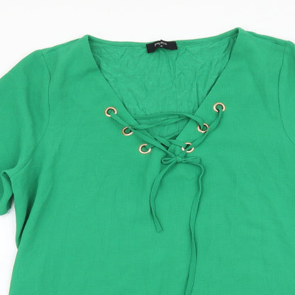 Papaya Womens Green Polyester Basic T-Shirt Size 10 V-Neck