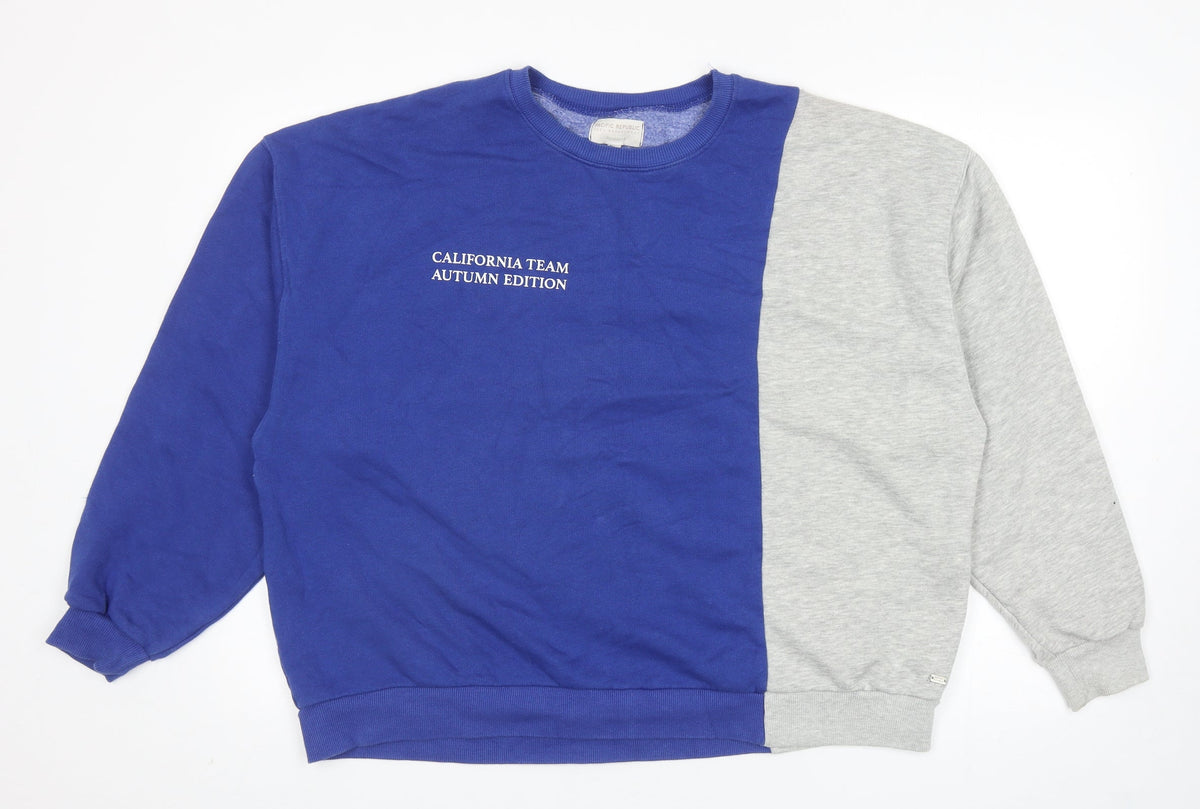 Pull&Bear Girls Blue Colourblock Cotton Pullover Sweatshirt Size L Pullover