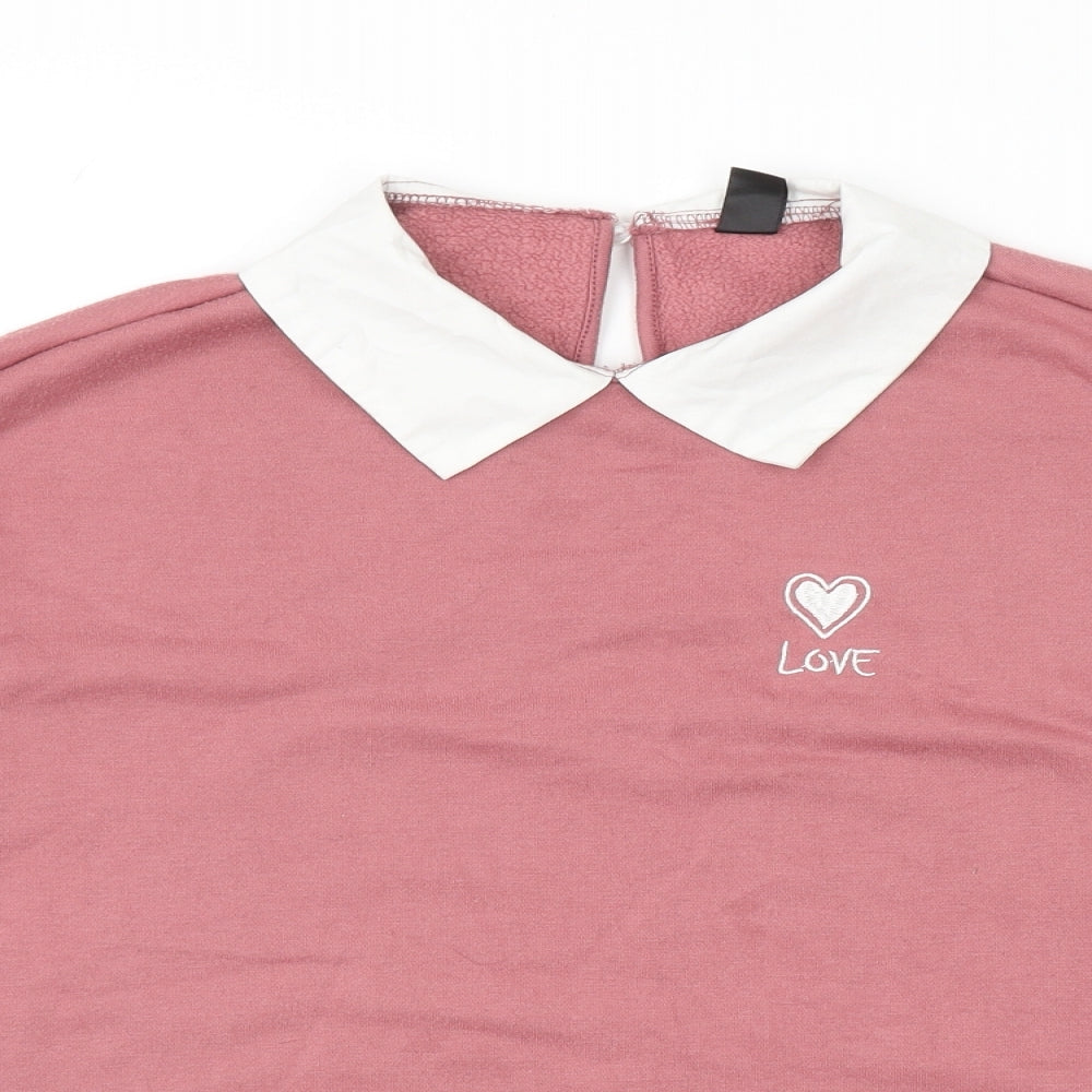 SheIn Womens Pink Polyester Pullover Sweatshirt One Size Button - Love