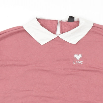 SheIn Womens Pink Polyester Pullover Sweatshirt One Size Button - Love