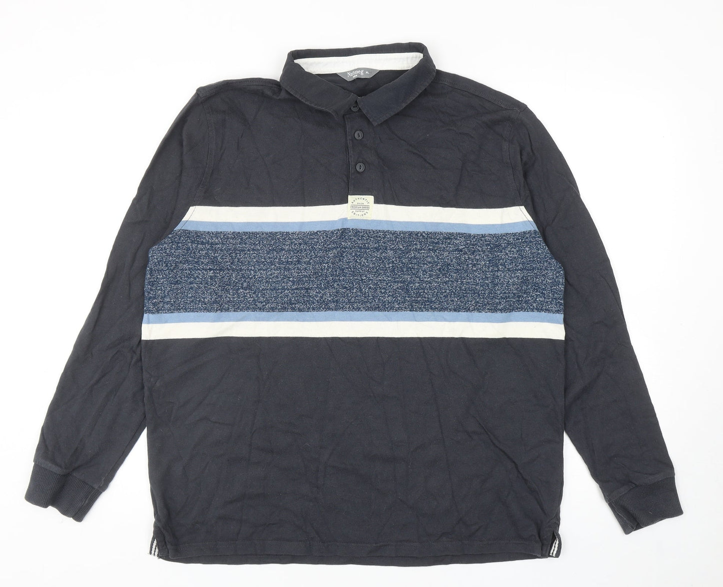 Nutmeg Mens Grey Colourblock Cotton Polo Size XL Collared Button