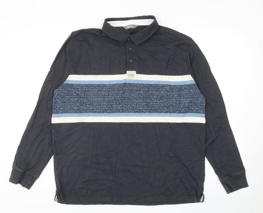 Nutmeg Mens Grey Colourblock Cotton Polo Size XL Collared Button