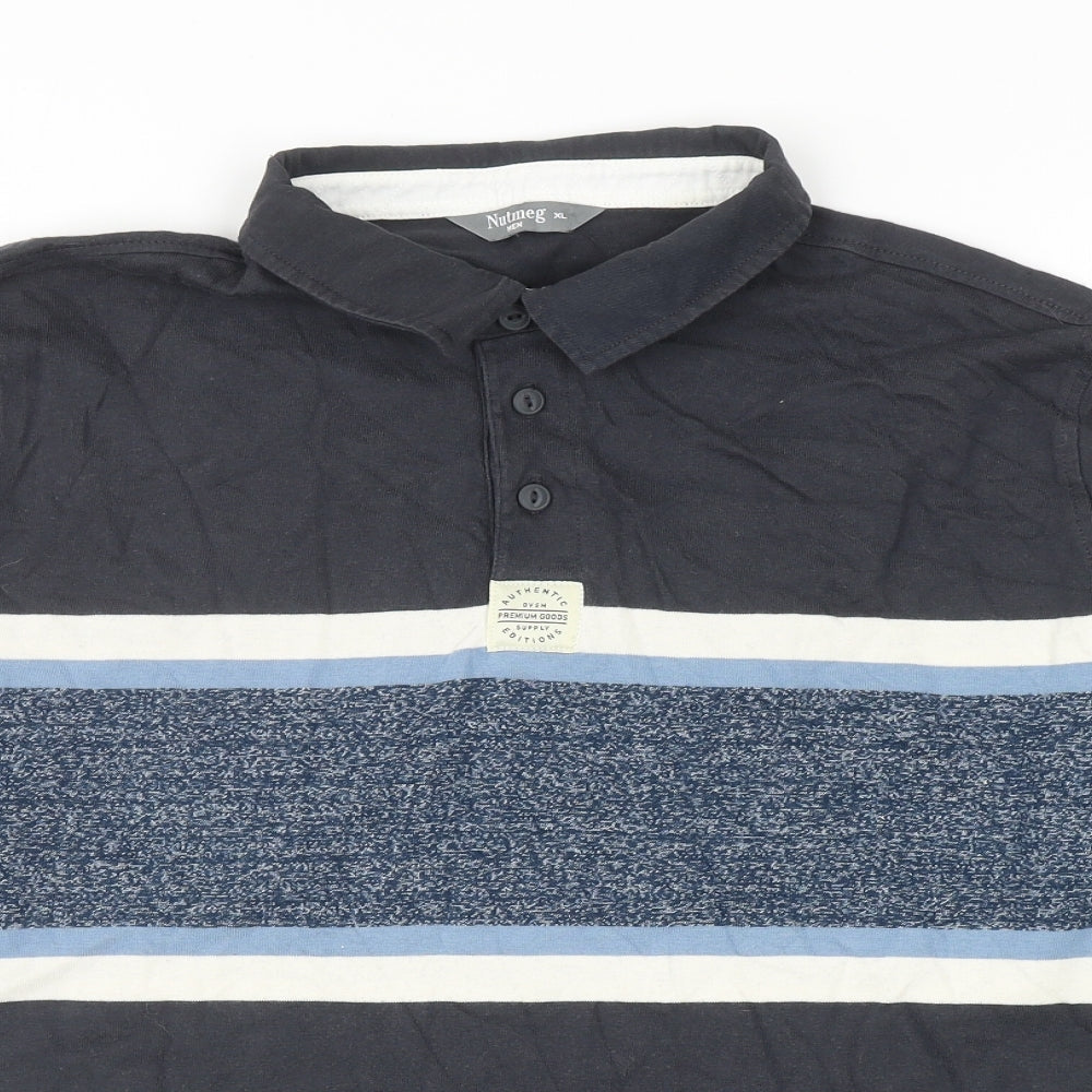 Nutmeg Mens Grey Colourblock Cotton Polo Size XL Collared Button