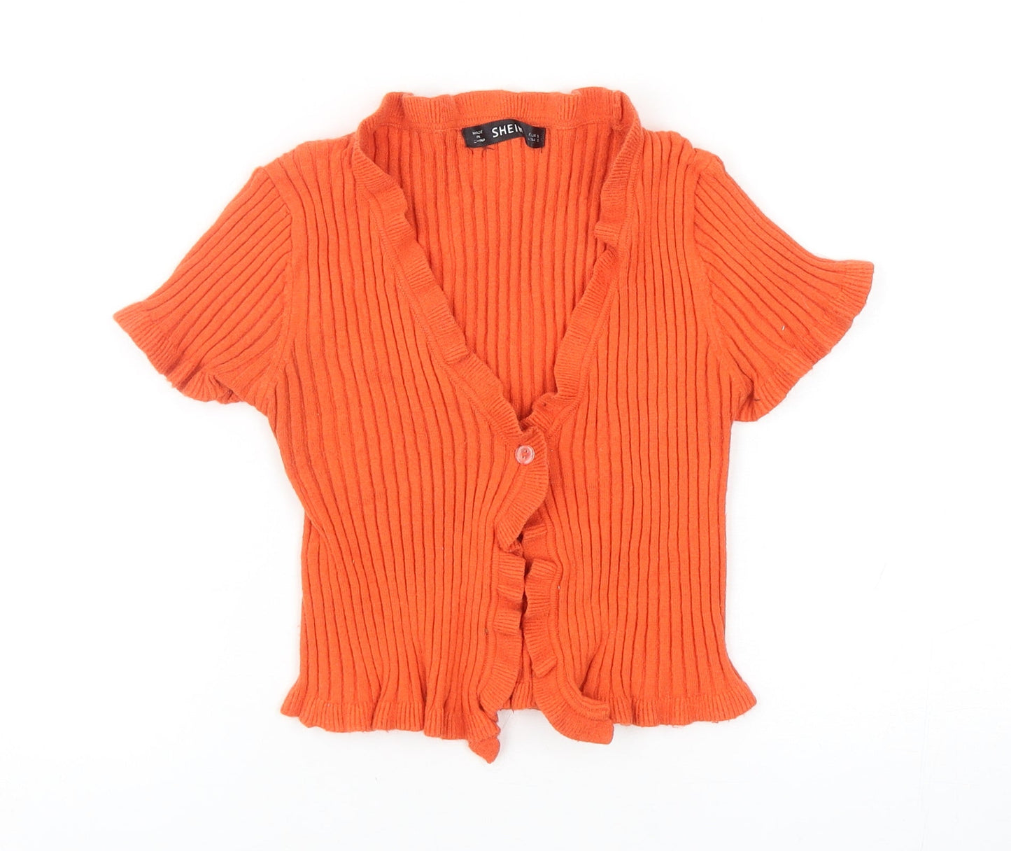 SheIn Womens Orange V-Neck Viscose Cardigan Jumper Size S