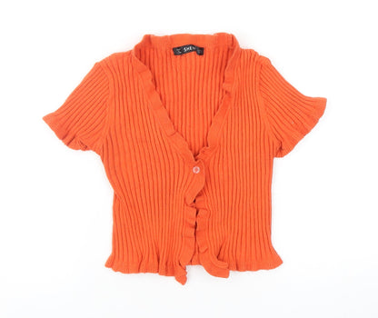 SheIn Womens Orange V-Neck Viscose Cardigan Jumper Size S