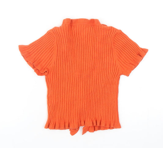 SheIn Womens Orange V-Neck Viscose Cardigan Jumper Size S