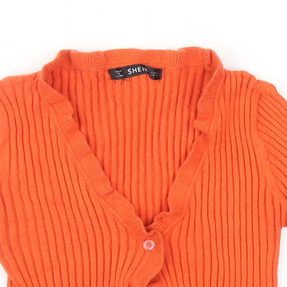 SheIn Womens Orange V-Neck Viscose Cardigan Jumper Size S