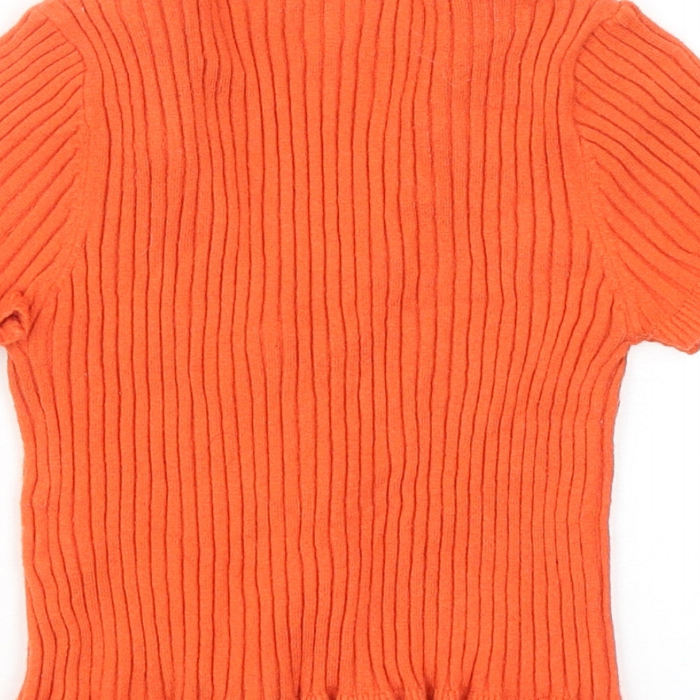 SheIn Womens Orange V-Neck Viscose Cardigan Jumper Size S