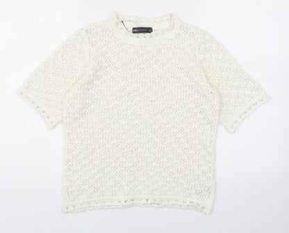 Womens UK Size S Marks and Spencer White Pullover Jumper