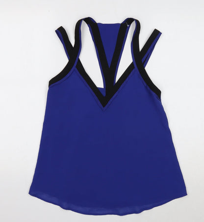 Seduce Womens Blue Polyester Basic Blouse Size 6 V-Neck
