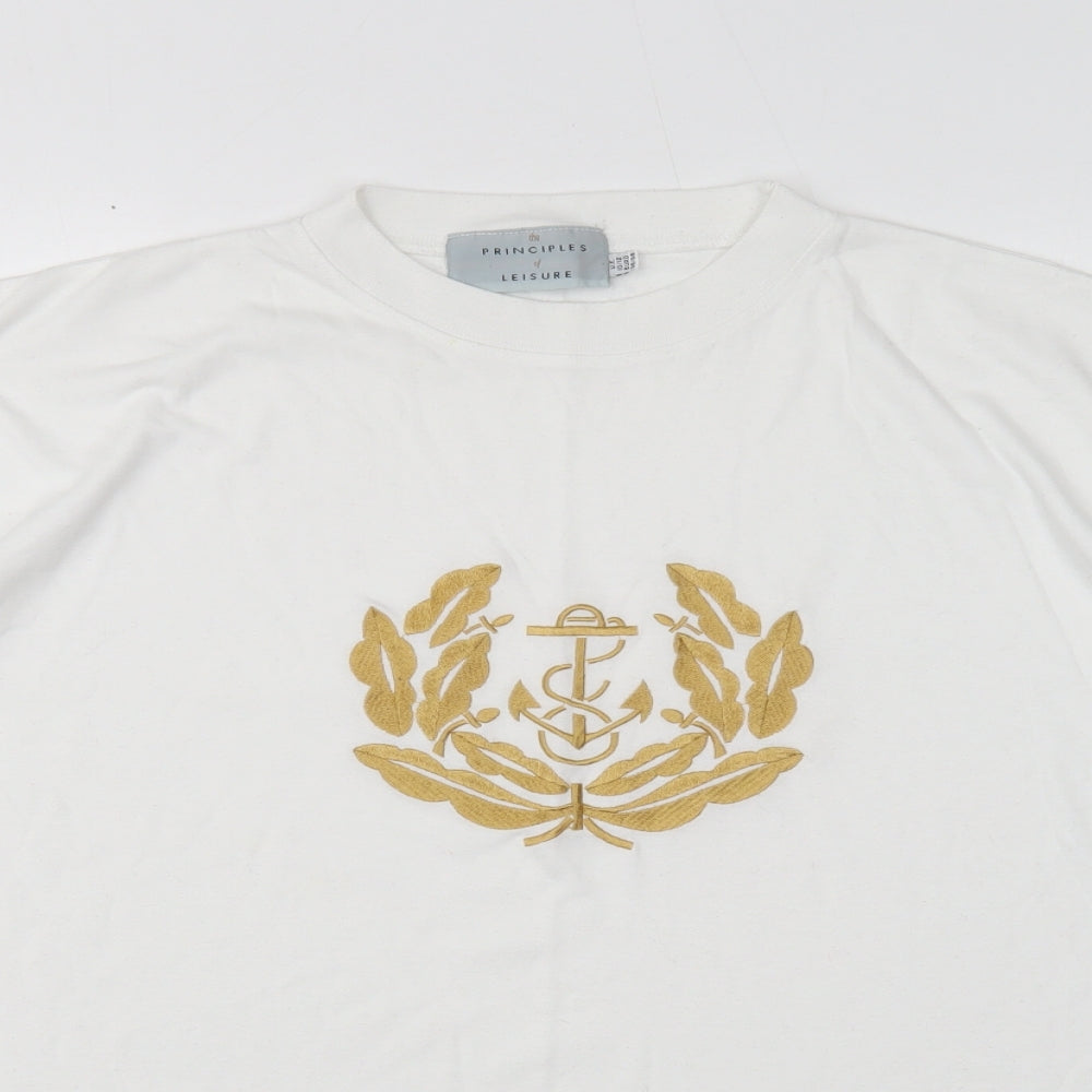 The Principle of Leisure Womens White Polyester Basic T-Shirt Size 10 Round Neck