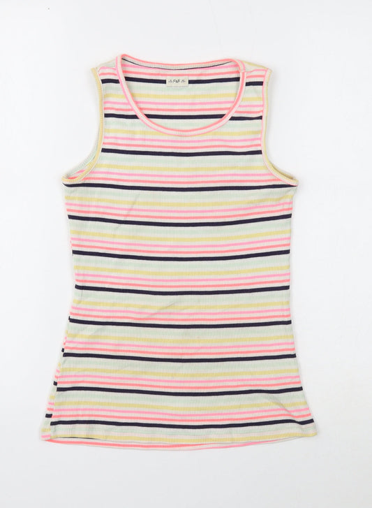 F&F Girls Multicoloured Striped Cotton Basic Tank Size 12-13 Years Scoop Neck Pullover