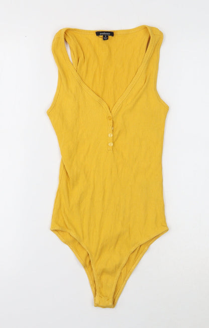 Ambiance Womens Yellow Cotton Bodysuit One-Piece Size S Snap
