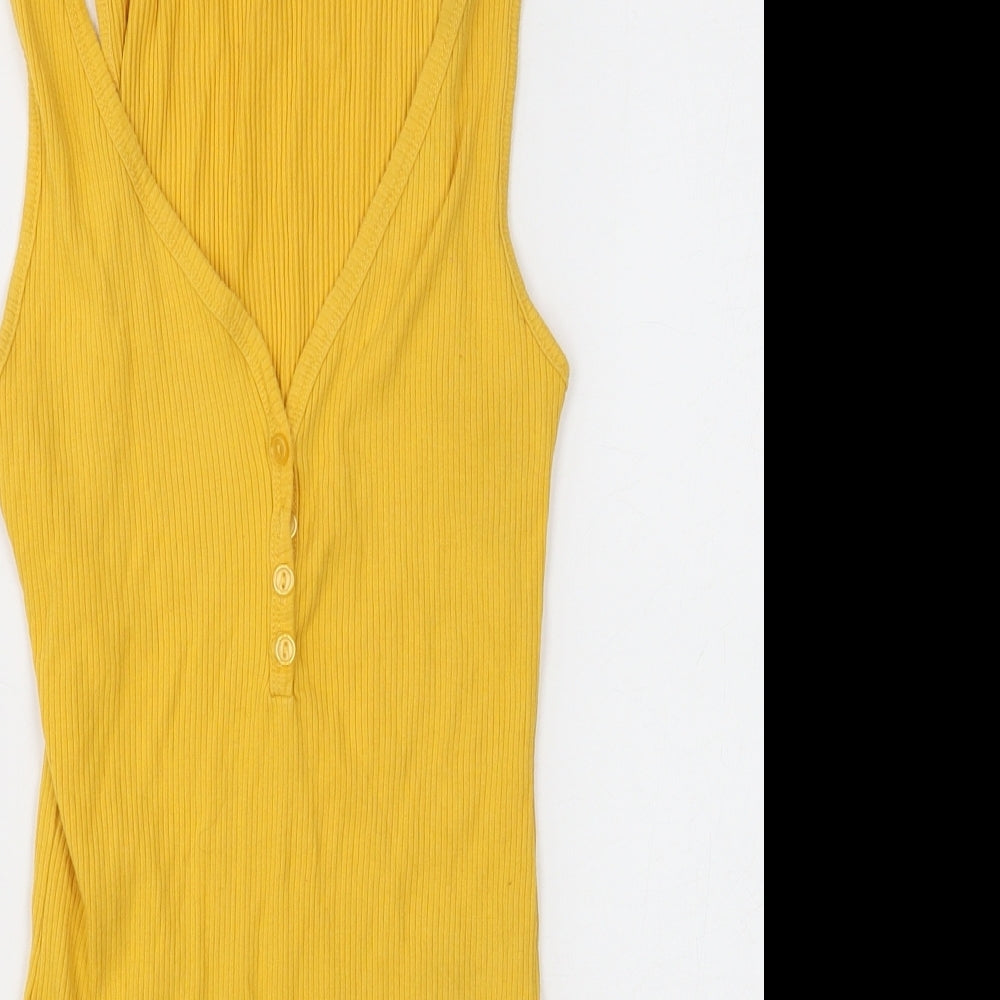 Ambiance Womens Yellow Cotton Bodysuit One-Piece Size S Snap