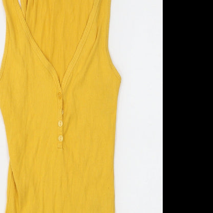 Ambiance Womens Yellow Cotton Bodysuit One-Piece Size S Snap