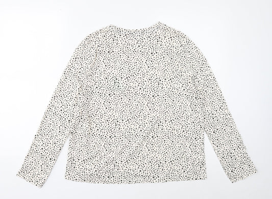 TU Womens White Round Neck Polka Dot Cotton Pullover Jumper Size 10
