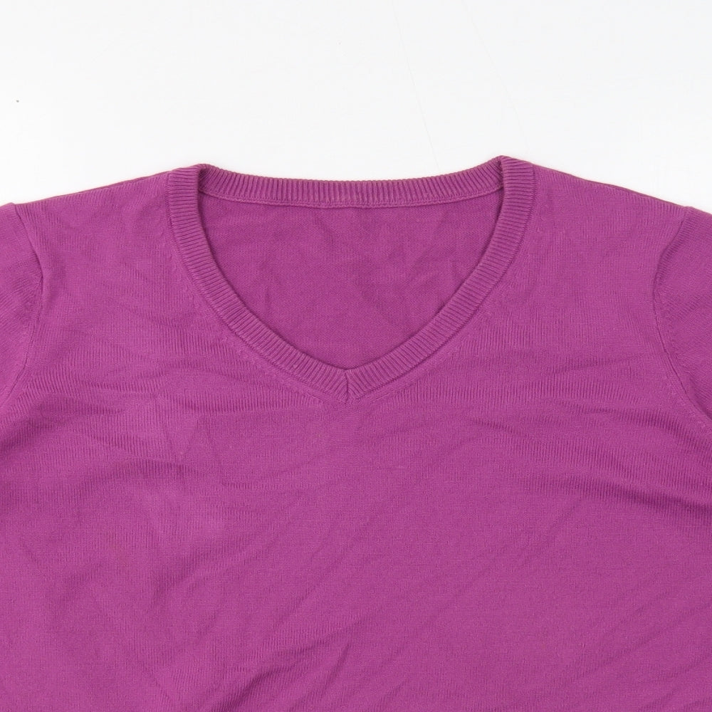 TU Womens Purple V-Neck Acrylic Pullover Jumper Size 14