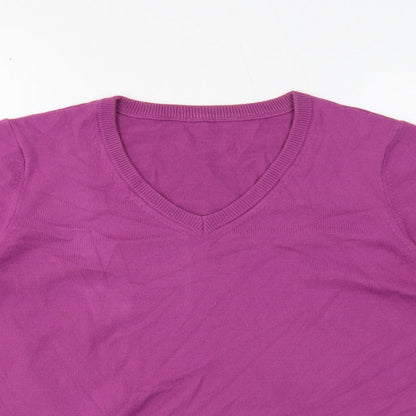 TU Womens Purple V-Neck Acrylic Pullover Jumper Size 14