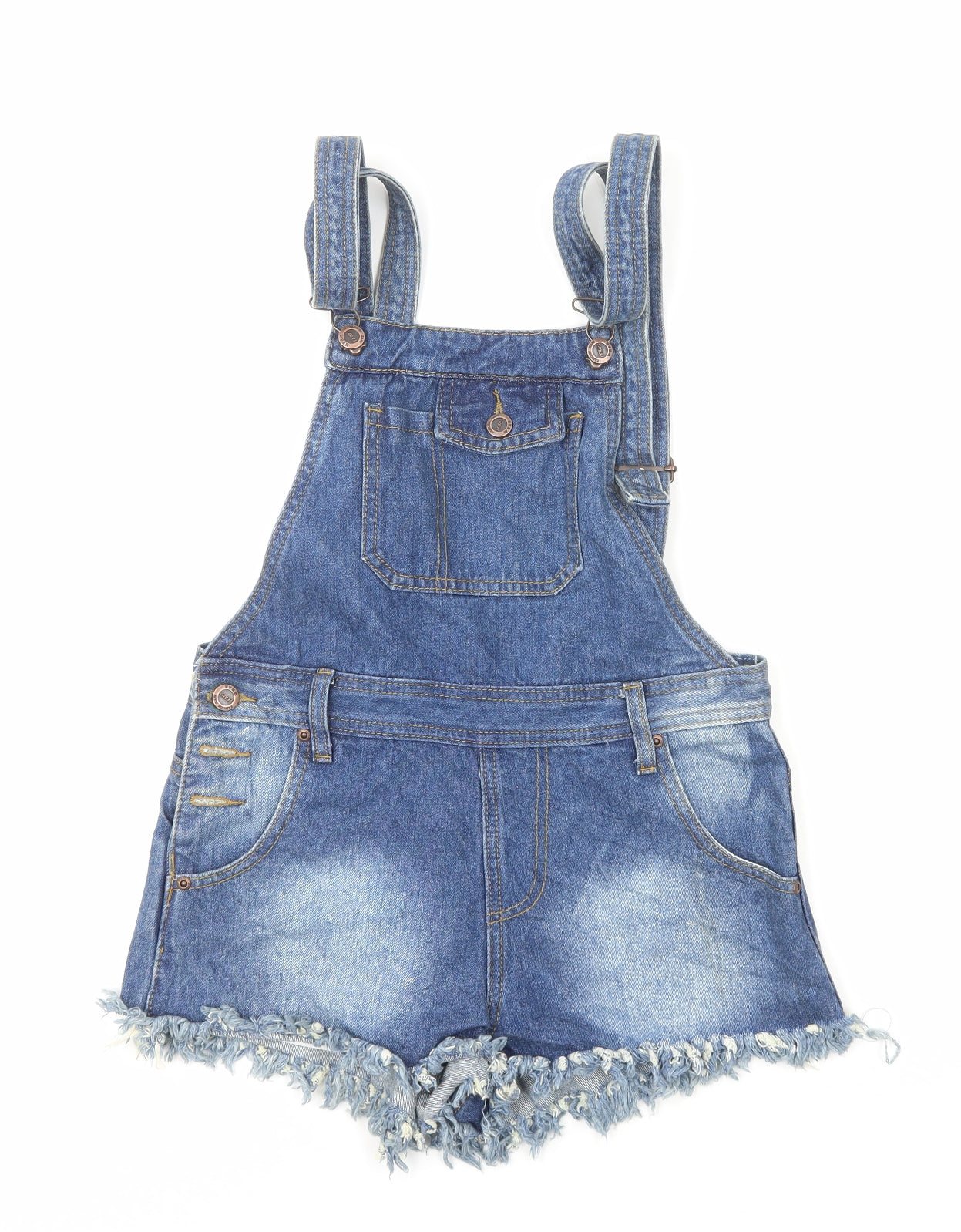 Boohoo Womens Blue Cotton Shorts One-Piece Size 10 Button