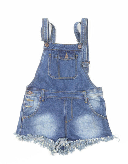 Boohoo Womens Blue Cotton Shorts One-Piece Size 10 Button