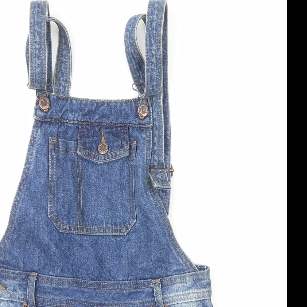 Boohoo Womens Blue Cotton Shorts One-Piece Size 10 Button