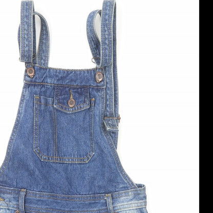 Boohoo Womens Blue Cotton Shorts One-Piece Size 10 Button