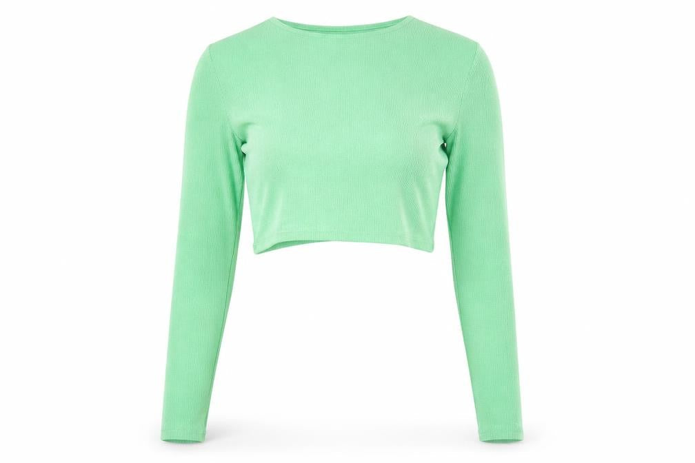 Womens UK Size 8 PRETTYLITTLETHING Green Cropped Blouse