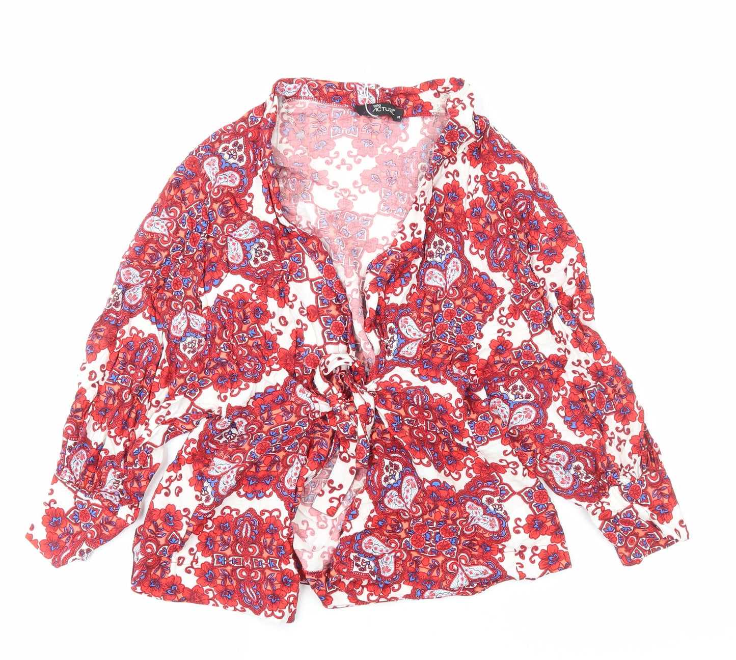 Gdg Actuel Womens Red V-Neck Paisley Viscose Tunic Jumper Size M
