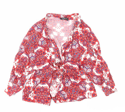 Gdg Actuel Womens Red V-Neck Paisley Viscose Tunic Jumper Size M