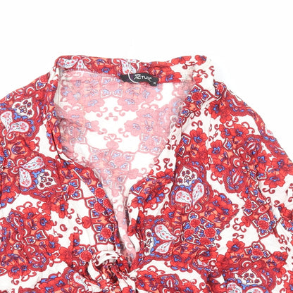 Gdg Actuel Womens Red V-Neck Paisley Viscose Tunic Jumper Size M