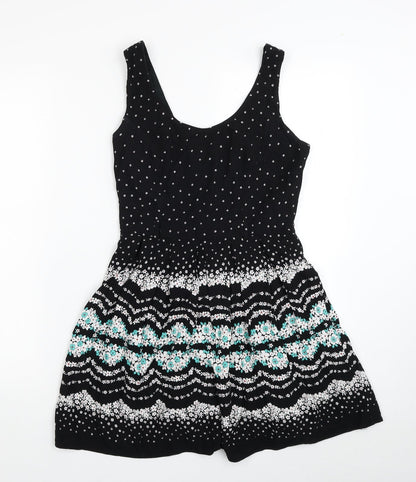 Debenhams Womens Black Floral Viscose Tank Dress Size 8 Scoop Neck Pullover