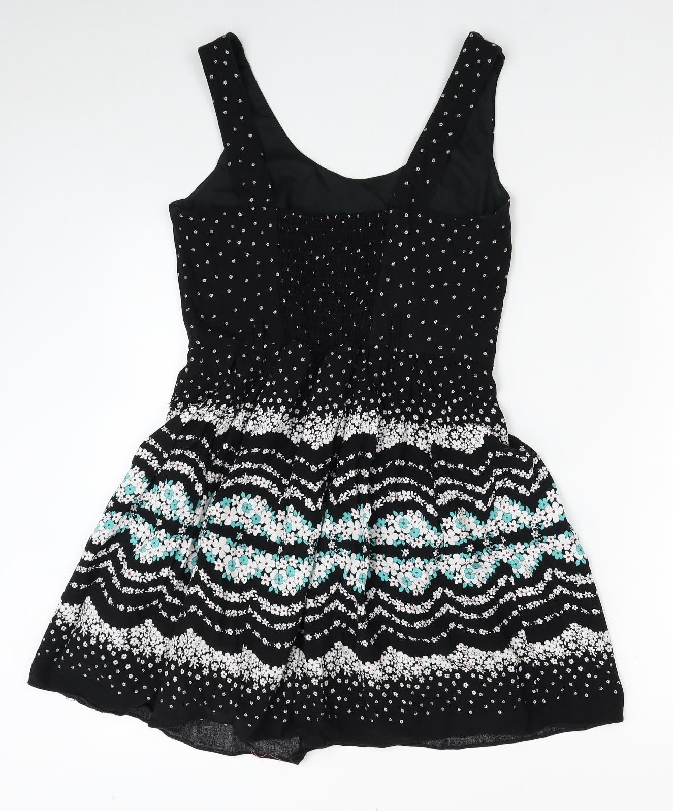 Debenhams Womens Black Floral Viscose Tank Dress Size 8 Scoop Neck Pullover