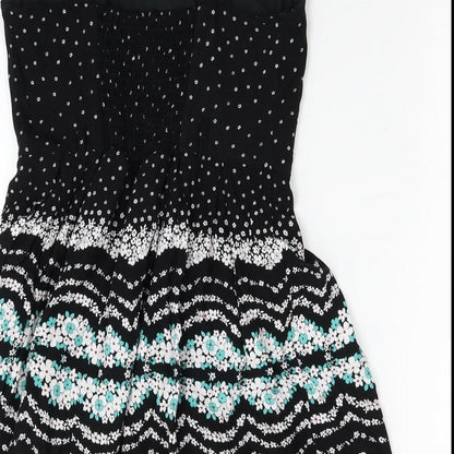 Debenhams Womens Black Floral Viscose Tank Dress Size 8 Scoop Neck Pullover